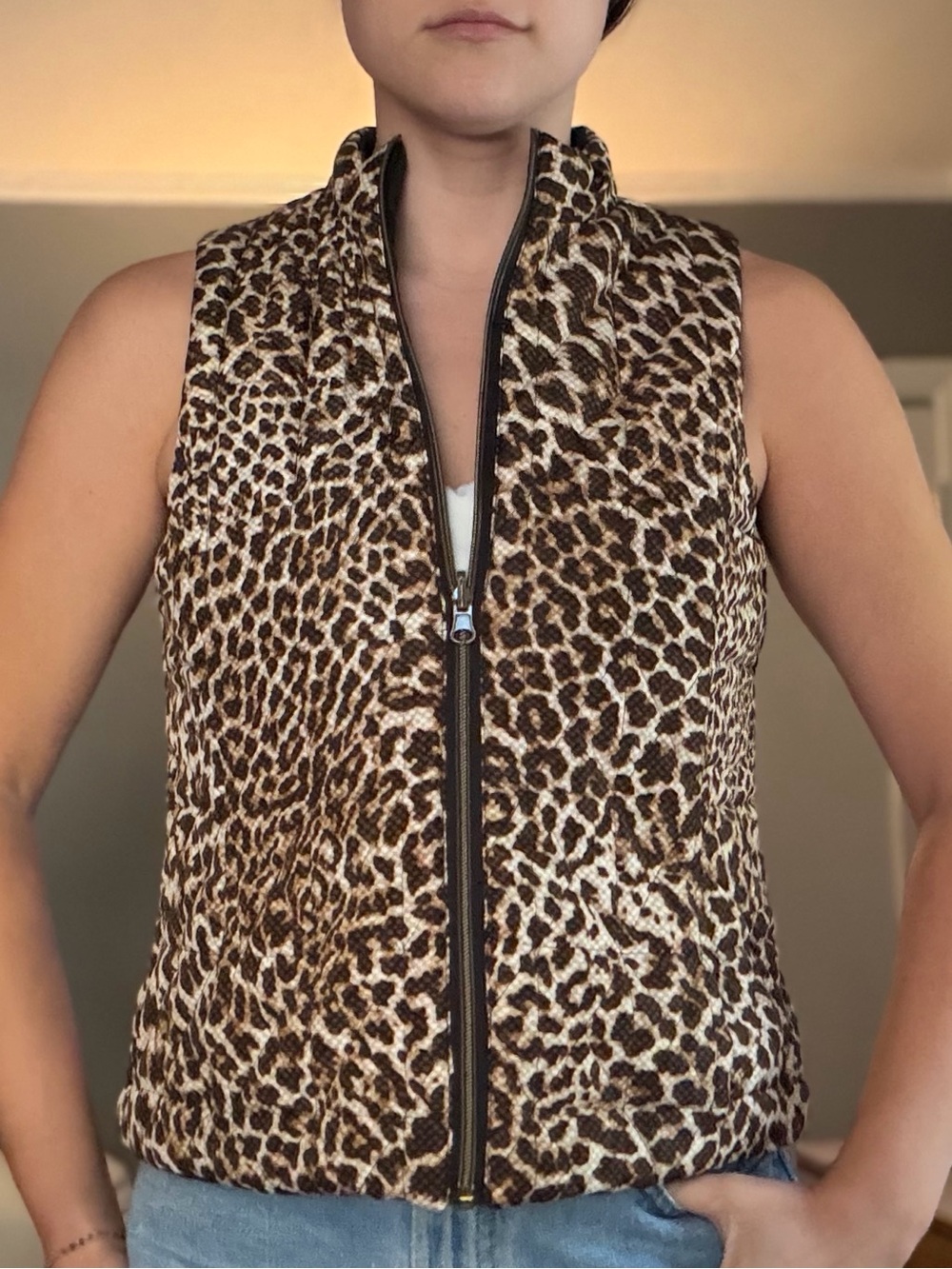 Leopard Print Quilted Vest - Reversible